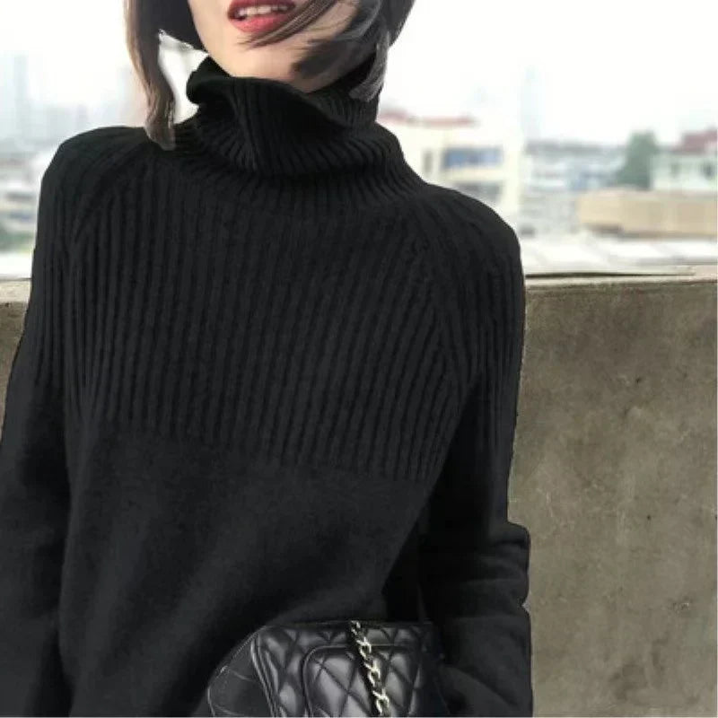Luan Women's Turtleneck Sweater – Soft Ribbed Knit Relaxed Winter Pullover