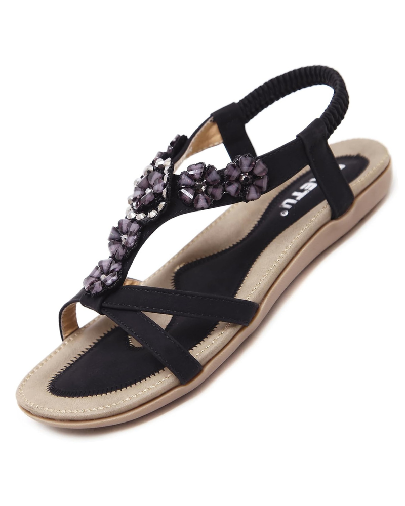 Stella Women's Bohemian Flip Flops – Rhinestone T-Strap Sandals for Summer