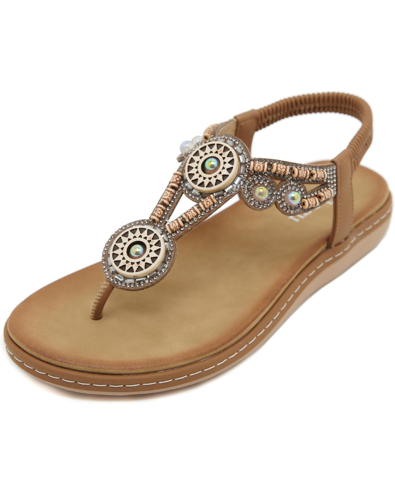 Zoe Women's Bohemian Flip Flops – Floral Rhinestone Sandals with Cushioned Footbed