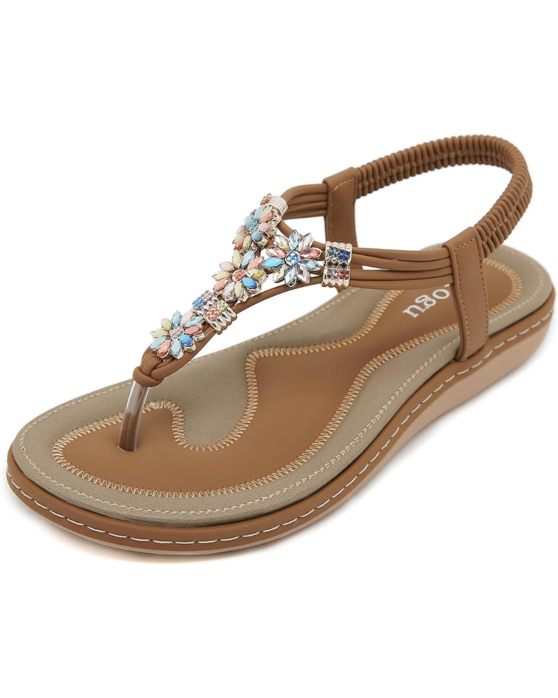 Zoe Women's Bohemian Flip Flops – Floral Rhinestone Sandals with Cushioned Footbed