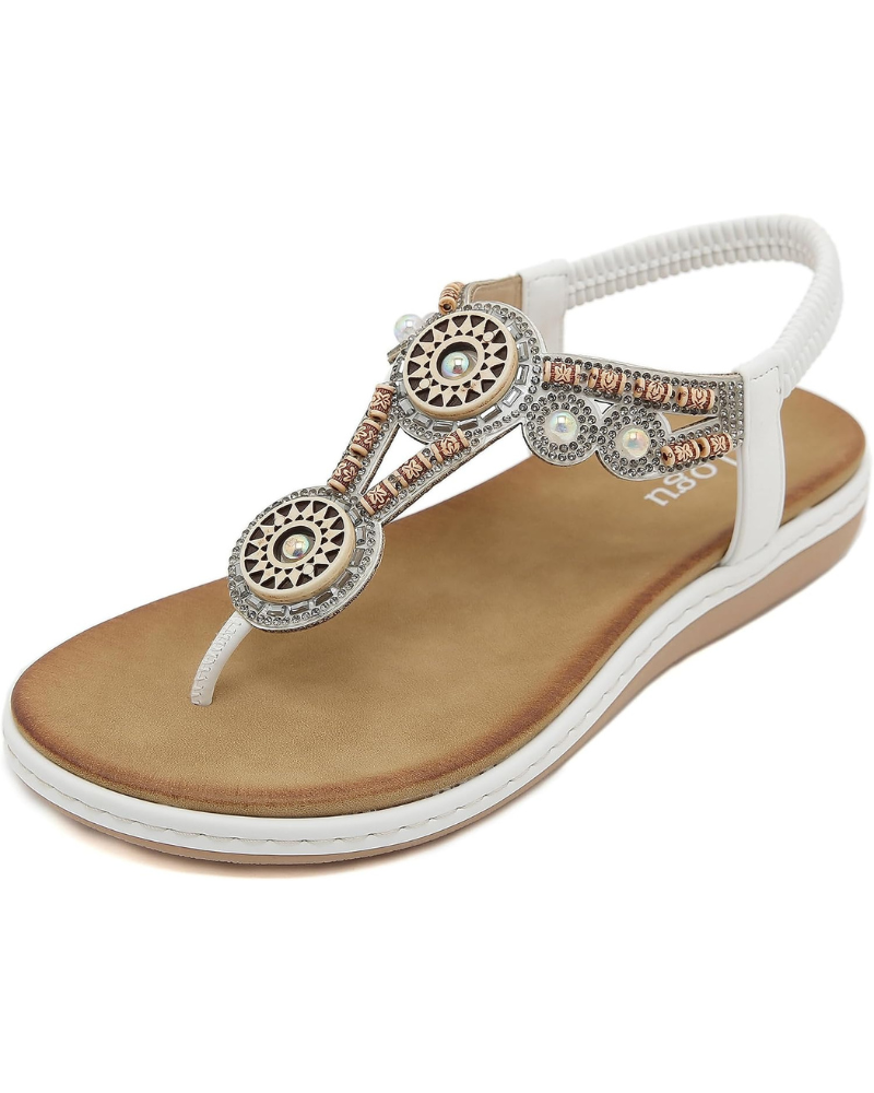 Zoe Women's Bohemian Flip Flops – Floral Rhinestone Sandals with Cushioned Footbed