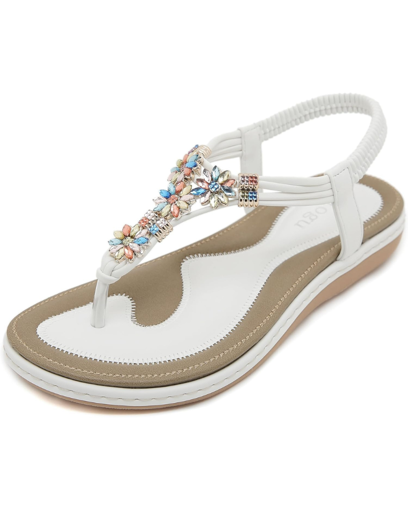 Zoe Women's Bohemian Flip Flops – Floral Rhinestone Sandals with Cushioned Footbed