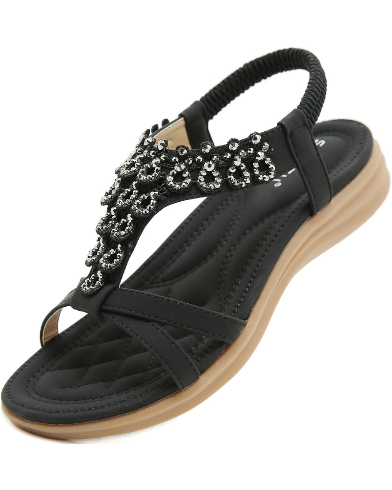 Stella Women's Bohemian Flip Flops – Rhinestone T-Strap Sandals for Summer