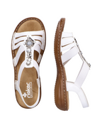 Liana Women’s Strappy Sandals – White Faux Leather Sandals with Jewel Detail