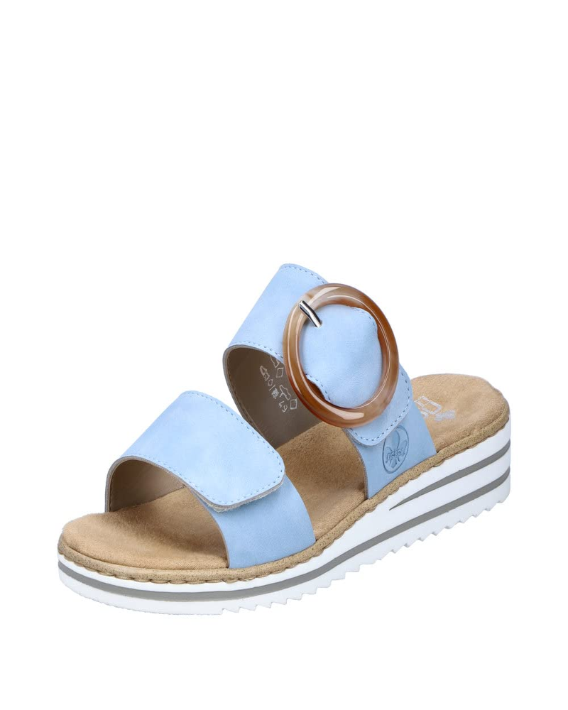 Riley Women’s Wedge Mules – Blue Faux Leather Slip-On Shoes with Soft Insole