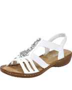 Liana Women’s Strappy Sandals – White Faux Leather Sandals with Jewel Detail