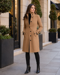 Sandy Women's Trench Coat – High Collar Fitted Winter Coat with Button Closure