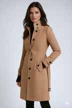 Sandy Women's Trench Coat – High Collar Fitted Winter Coat with Button Closure