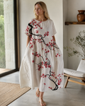 Sareno Women's Floral Midi Dress – Lightweight Round Neck Summer Day Dress