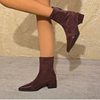 Gracia Women's Suede Ankle Boots – Patent Detail Block Heel Non-Slip Boots