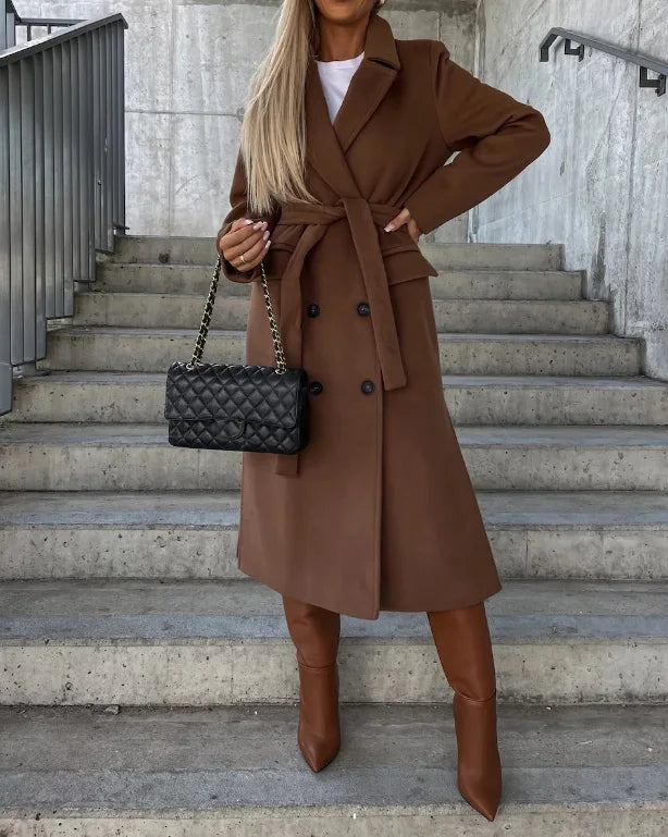 Grace Women's Wool Coat – Double-Breasted Structured Long Winter Overcoat