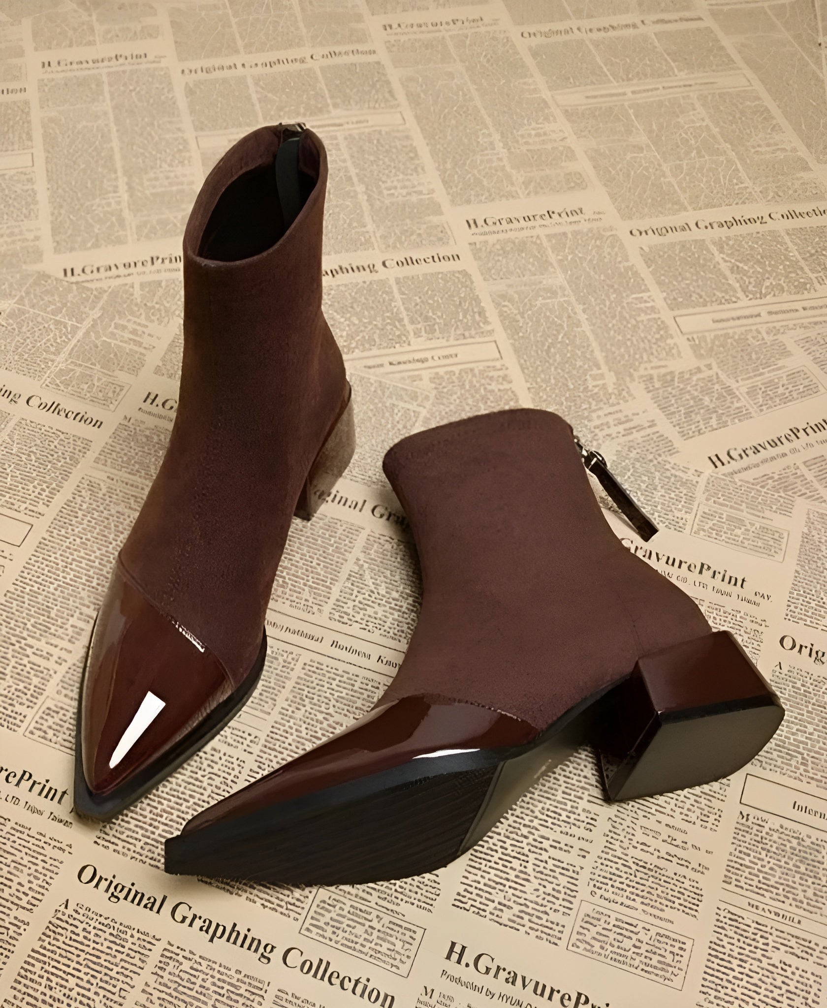 Gracia Women's Suede Ankle Boots – Patent Detail Block Heel Non-Slip Boots