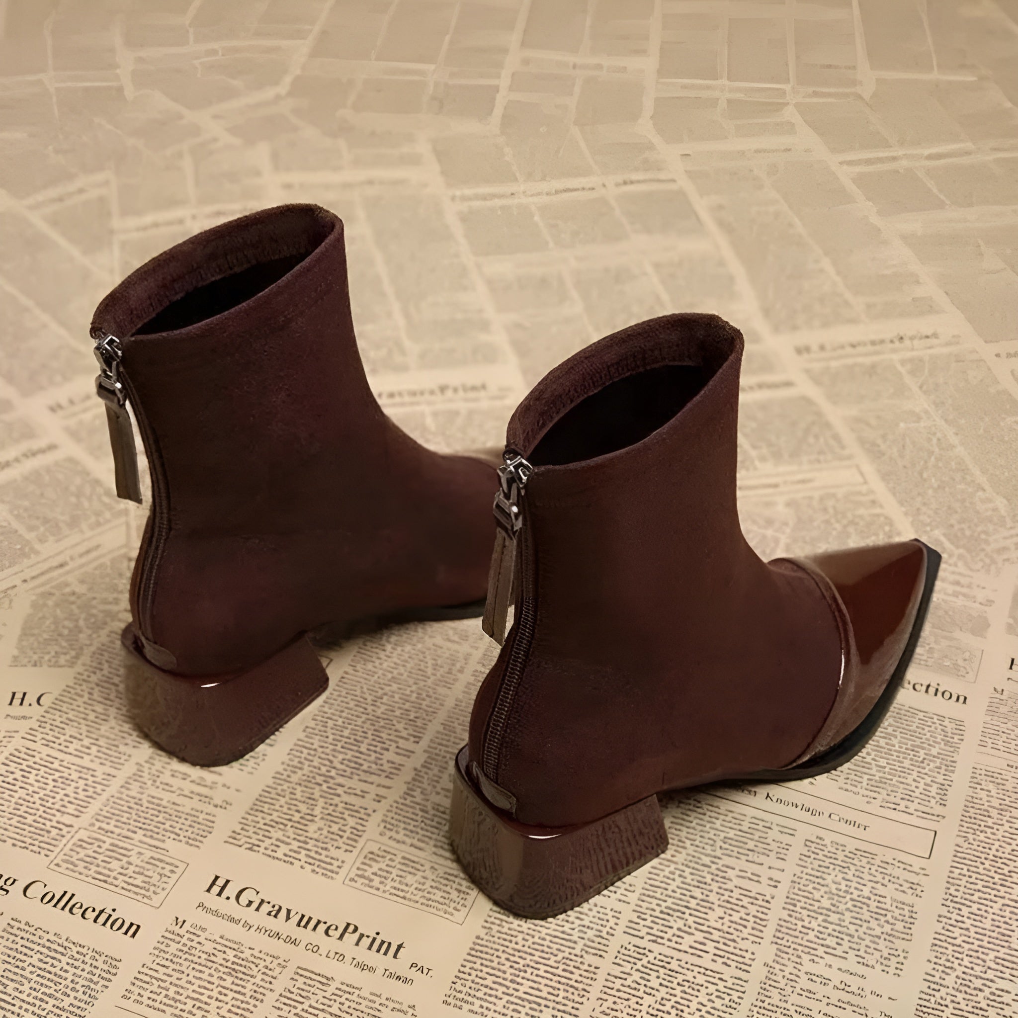 Gracia Women's Suede Ankle Boots – Patent Detail Block Heel Non-Slip Boots