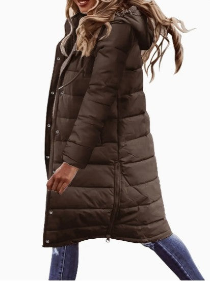 Evie Women’s Long Puffer Coat – Quilted Winter Jacket with Hood & Windproof Design