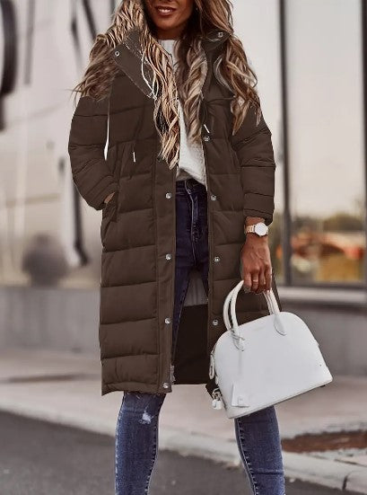 Evie Women’s Long Puffer Coat – Quilted Winter Jacket with Hood & Windproof Design