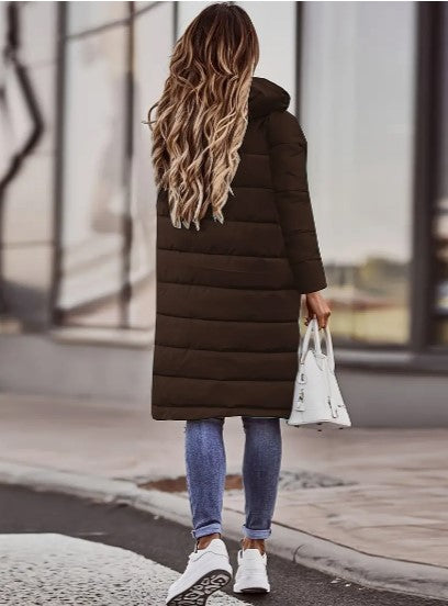 Evie Women’s Long Puffer Coat – Quilted Winter Jacket with Hood & Windproof Design