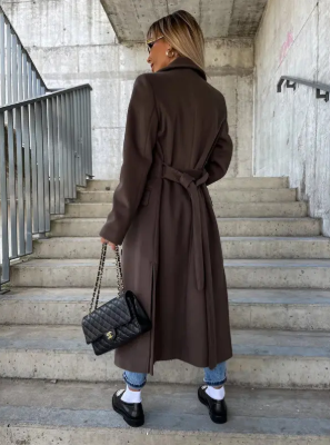 Talia Women's Belted Trench Coat – Double-Breasted Warm Winter Overcoat
