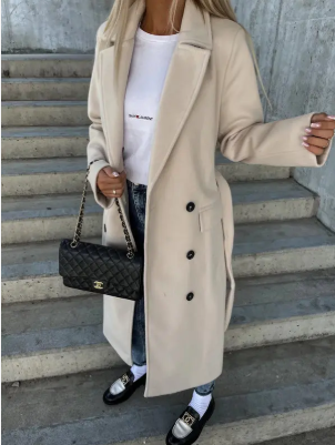 Talia Women's Belted Trench Coat – Double-Breasted Warm Winter Overcoat