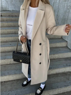 Talia Women's Belted Trench Coat – Double-Breasted Warm Winter Overcoat