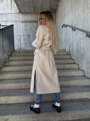 Talia Women's Belted Trench Coat – Double-Breasted Warm Winter Overcoat
