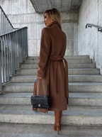 Talia Women's Belted Trench Coat – Double-Breasted Warm Winter Overcoat