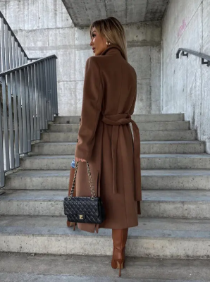 Talia Women's Belted Trench Coat – Double-Breasted Warm Winter Overcoat