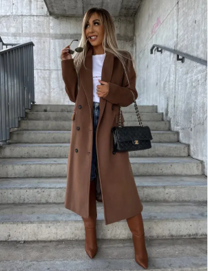 Talia Women's Belted Trench Coat – Double-Breasted Warm Winter Overcoat