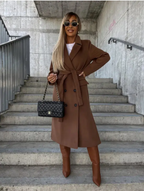 Talia Women's Belted Trench Coat – Double-Breasted Warm Winter Overcoat
