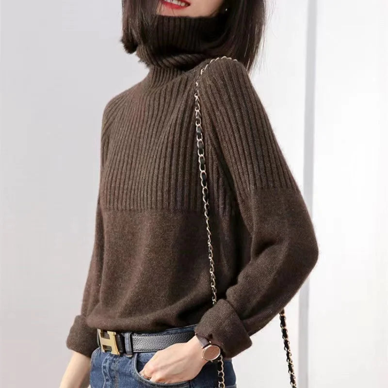 Luan Women's Turtleneck Sweater – Soft Ribbed Knit Relaxed Winter Pullover