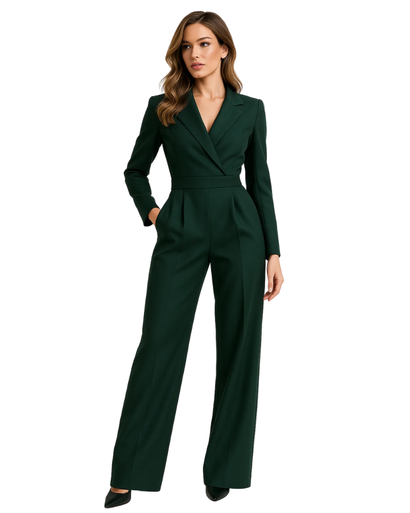 Eleyna Women’s Blazer Jumpsuit – Wide Leg V-Neck Dressy One-Piece for Work & Events