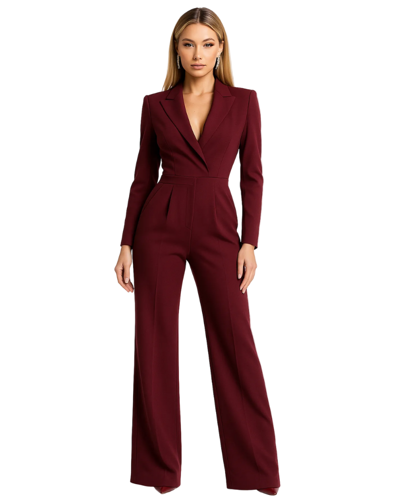 Eleyna Women’s Blazer Jumpsuit – Wide Leg V-Neck Dressy One-Piece for Work & Events