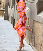 Laura Women's Summer Dress – Orange Pink Flowy Lightweight Casual Dress