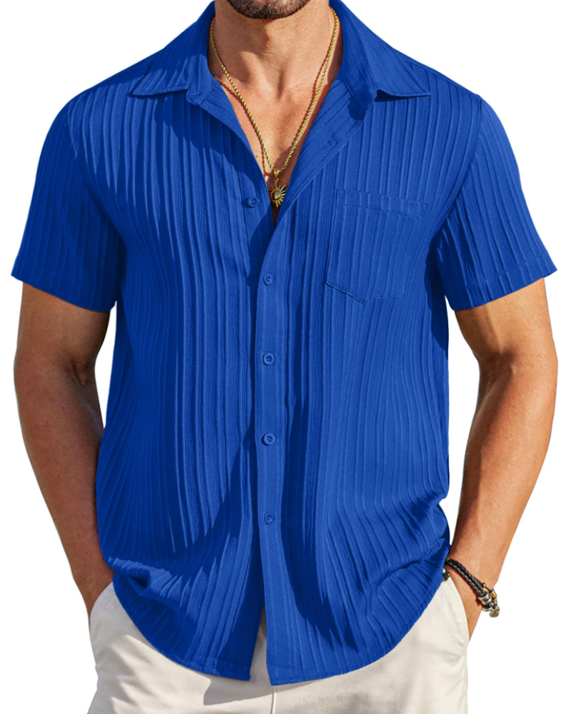 Lucas Men’s Cuban Shirt – Textured Short Sleeve Button-Down Summer Shirt