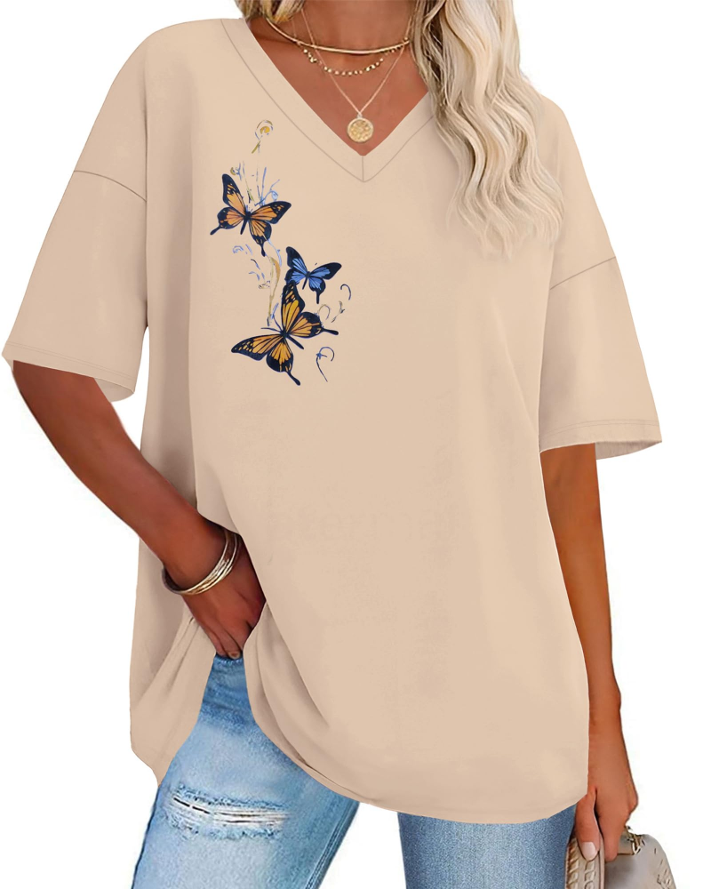Megan Women’s Oversized Graphic Tee – V-Neck Loose Fit Casual T-Shirt