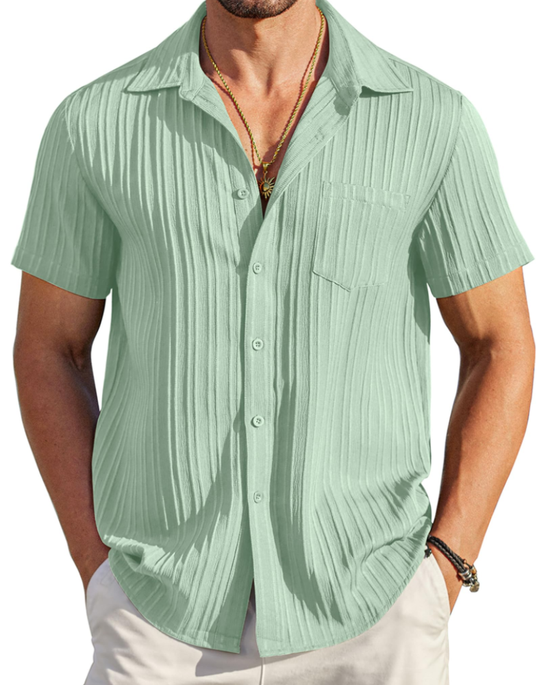 Lucas Men’s Cuban Shirt – Textured Short Sleeve Button-Down Summer Shirt
