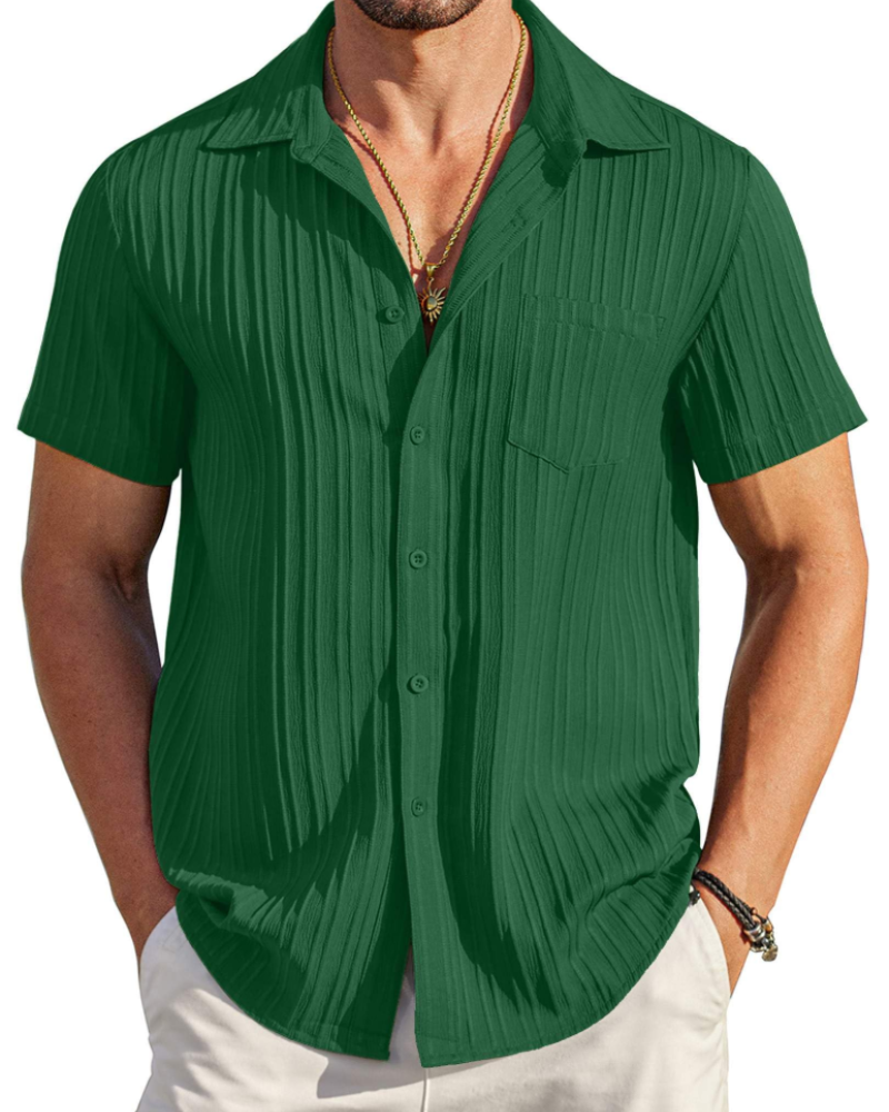 Lucas Men’s Cuban Shirt – Textured Short Sleeve Button-Down Summer Shirt