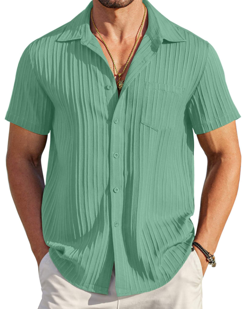 Lucas Men’s Cuban Shirt – Textured Short Sleeve Button-Down Summer Shirt