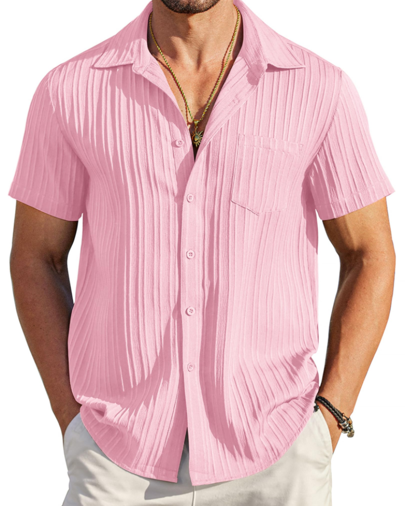 Lucas Men’s Cuban Shirt – Textured Short Sleeve Button-Down Summer Shirt