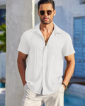 Lucas Men’s Cuban Shirt – Textured Short Sleeve Button-Down Summer Shirt