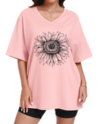 Megan Women’s Oversized Graphic Tee – V-Neck Loose Fit Casual T-Shirt