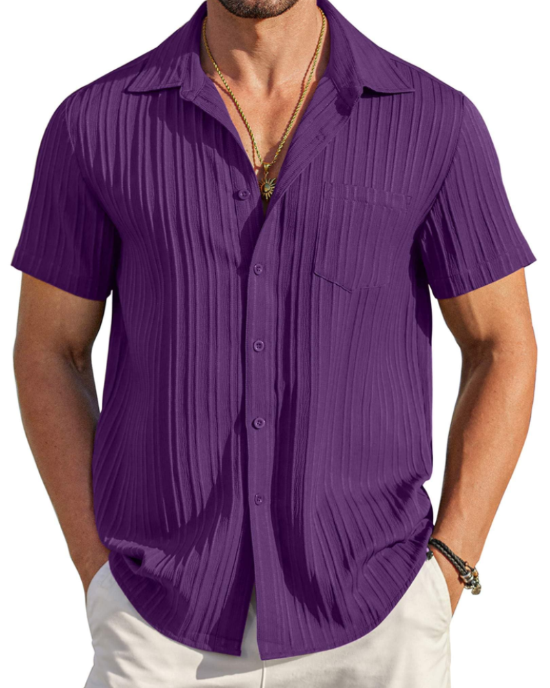Lucas Men’s Cuban Shirt – Textured Short Sleeve Button-Down Summer Shirt