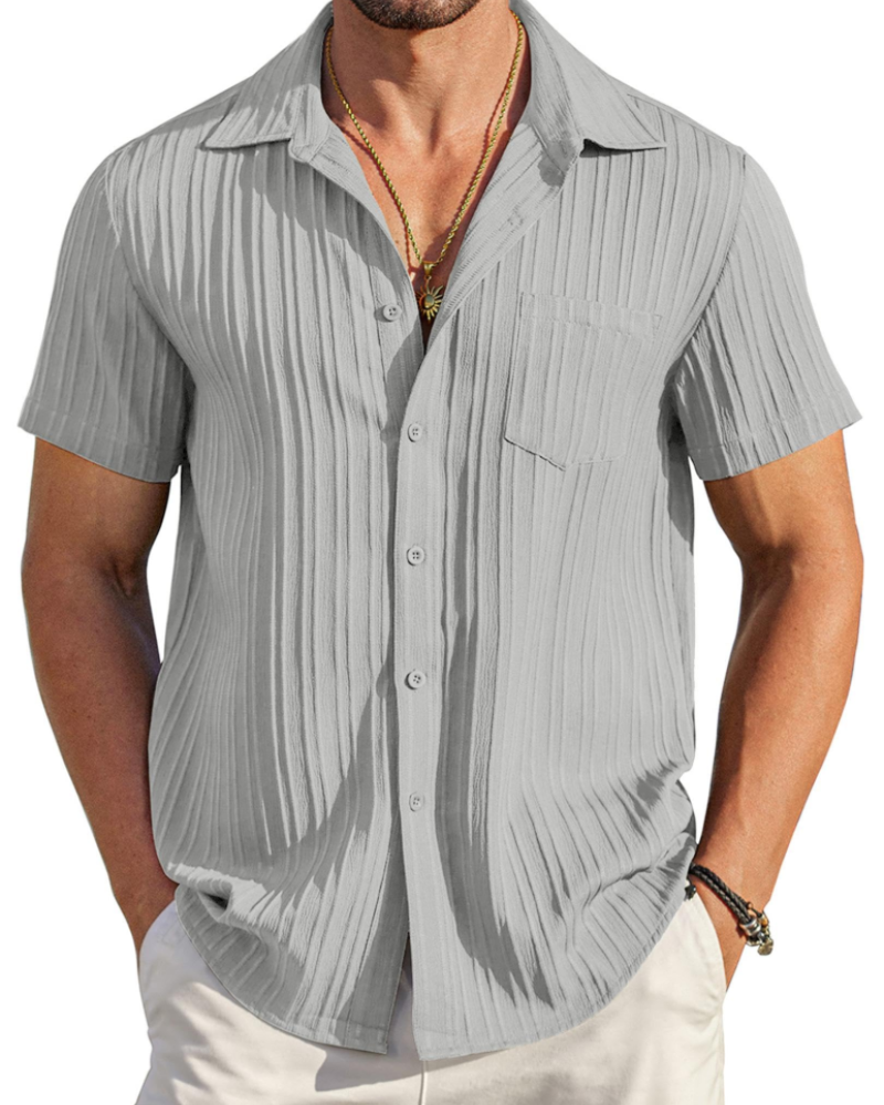 Lucas Men’s Cuban Shirt – Textured Short Sleeve Button-Down Summer Shirt