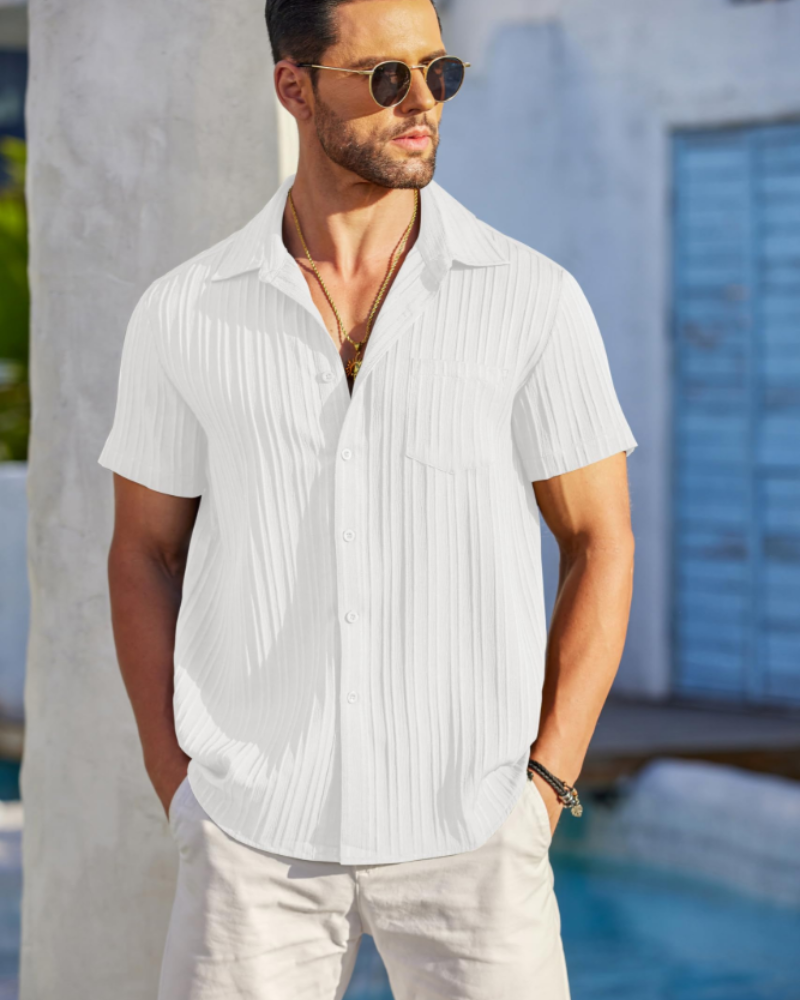 Lucas Men’s Cuban Shirt – Textured Short Sleeve Button-Down Summer Shirt