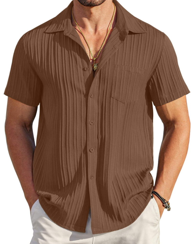 Lucas Men’s Cuban Shirt – Textured Short Sleeve Button-Down Summer Shirt