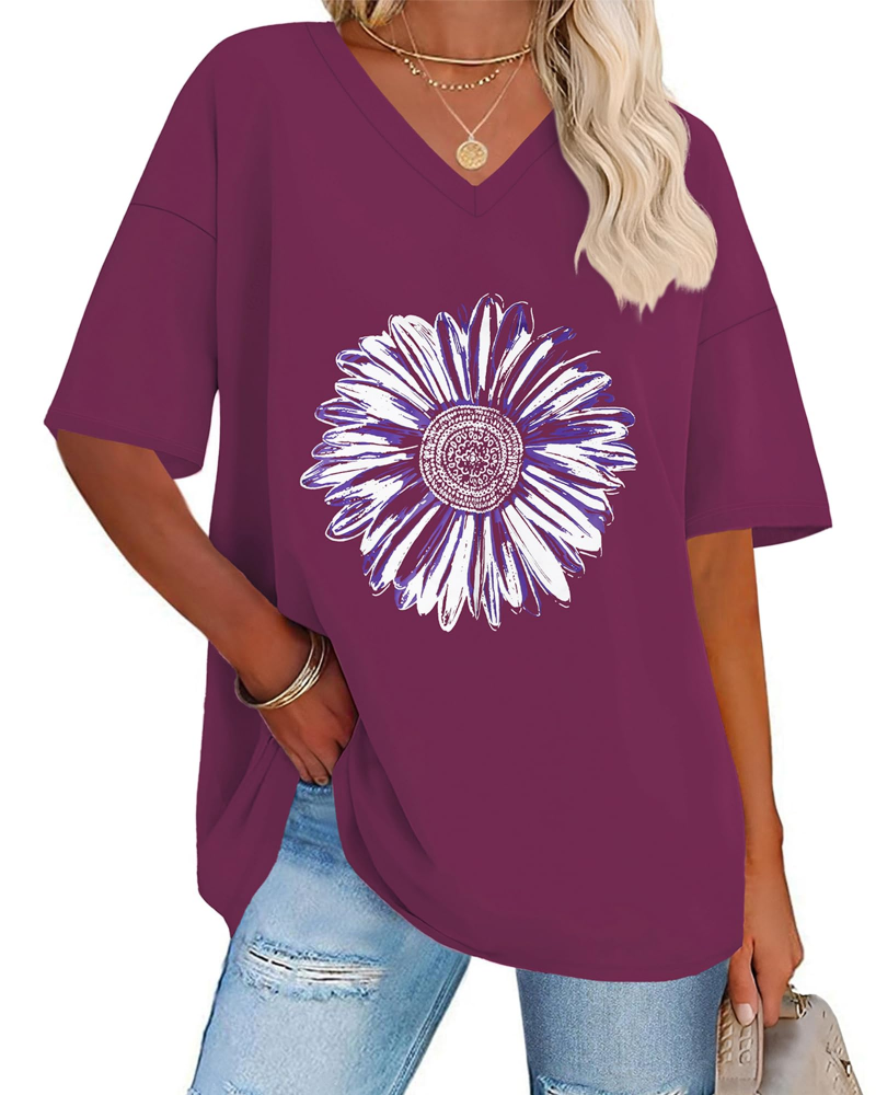 Megan Women’s Oversized Graphic Tee – V-Neck Loose Fit Casual T-Shirt