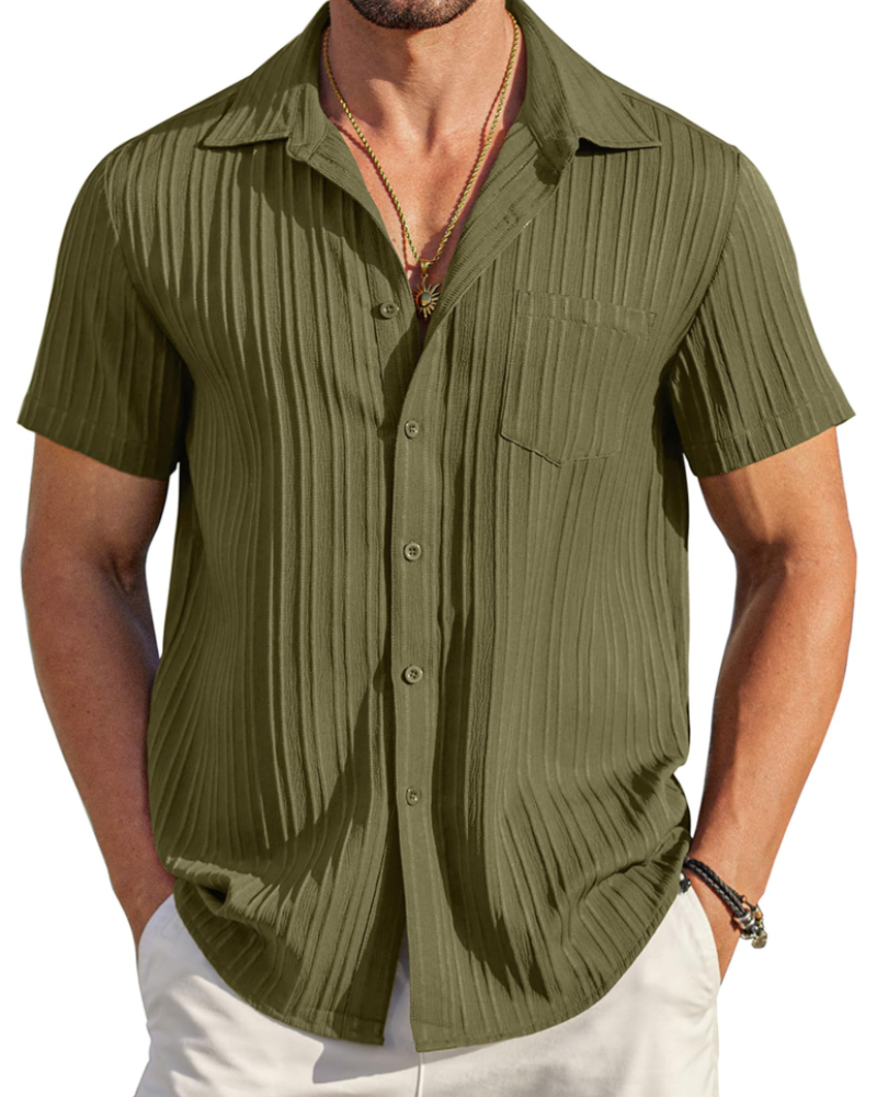 Lucas Men’s Cuban Shirt – Textured Short Sleeve Button-Down Summer Shirt