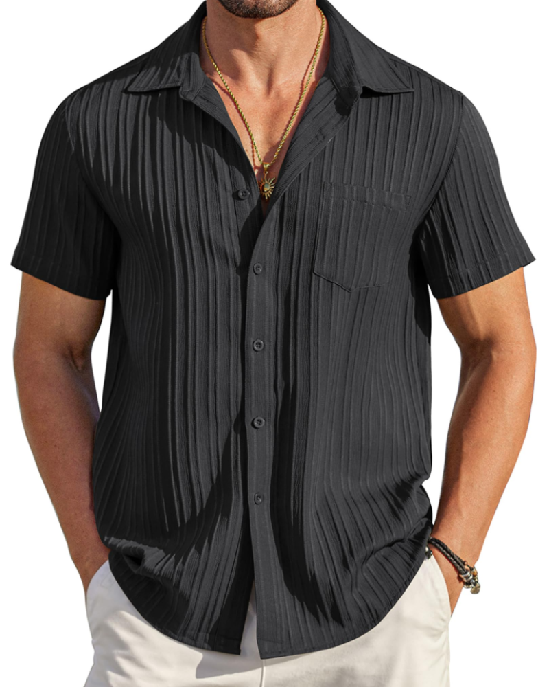 Lucas Men’s Cuban Shirt – Textured Short Sleeve Button-Down Summer Shirt