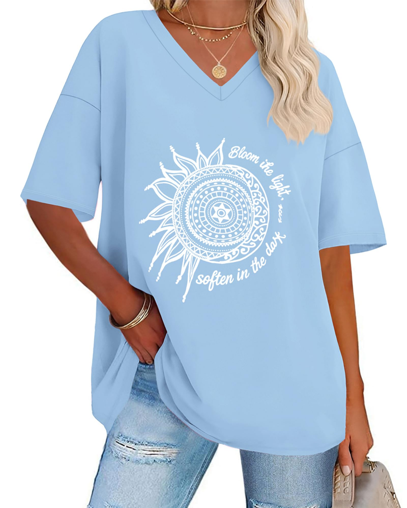 Megan Women’s Oversized Graphic Tee – V-Neck Loose Fit Casual T-Shirt