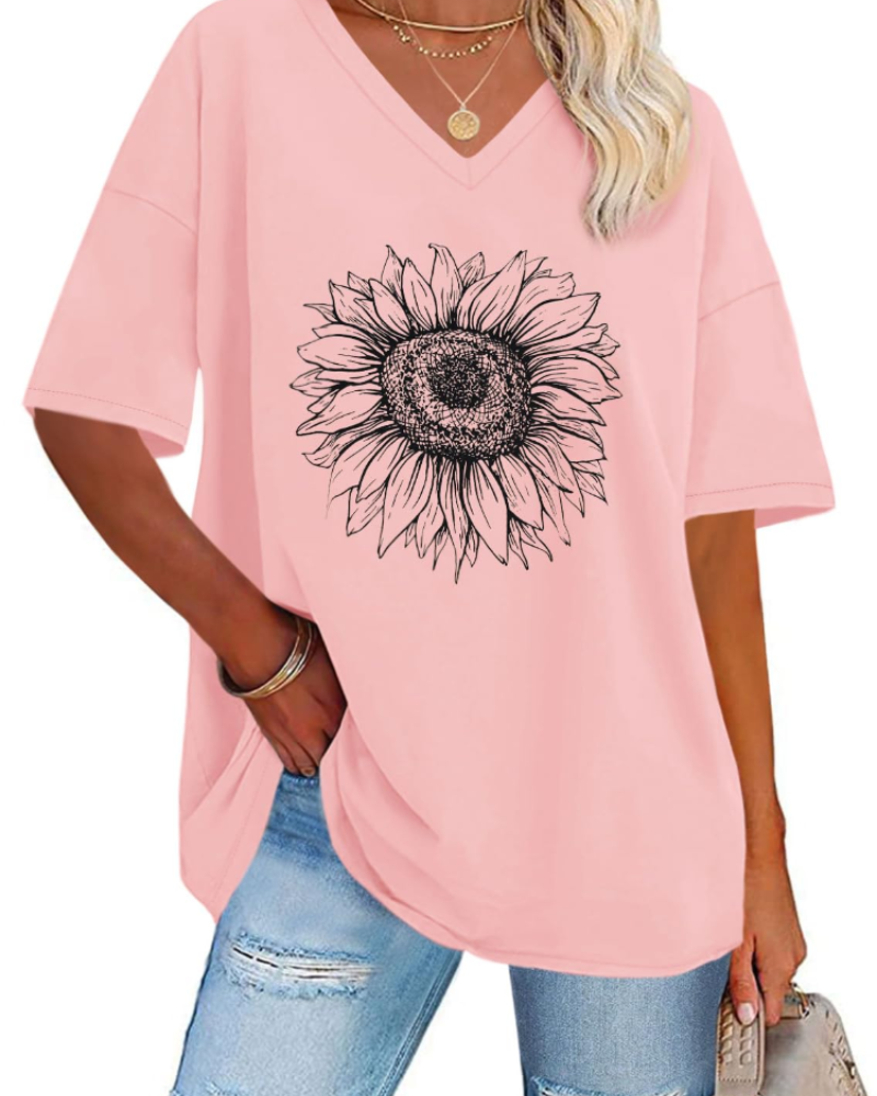Megan Women’s Oversized Graphic Tee – V-Neck Loose Fit Casual T-Shirt
