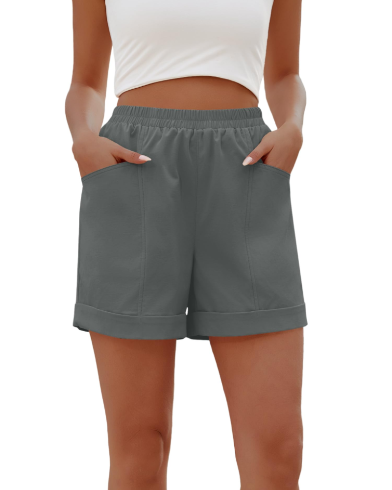 Jasmine Women’s Cotton Shorts – High Waist Knee-Length Summer Shorts with Pockets